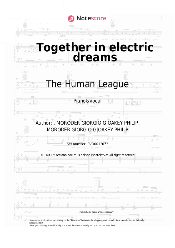 Together in electric dreams - The Human League Piano Sheet Music with the Voice part - Piano&Vocal