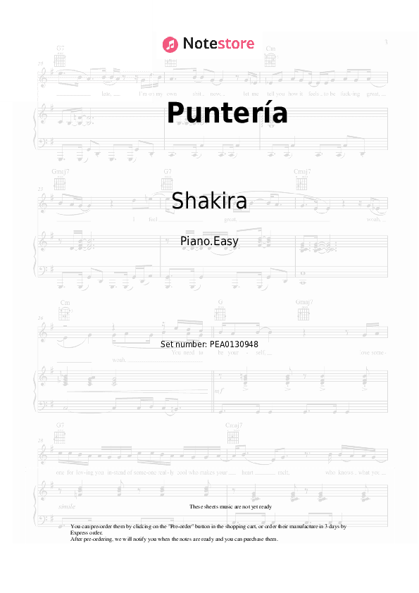 Puntería - Shakira, Cardi B Piano Sheet Music Easy - Piano.Easy