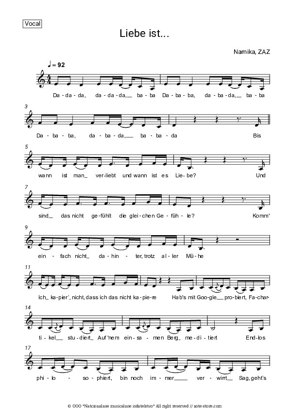 Liebe ist... - Namika, ZAZ Vocal Sheet Music - Vocal