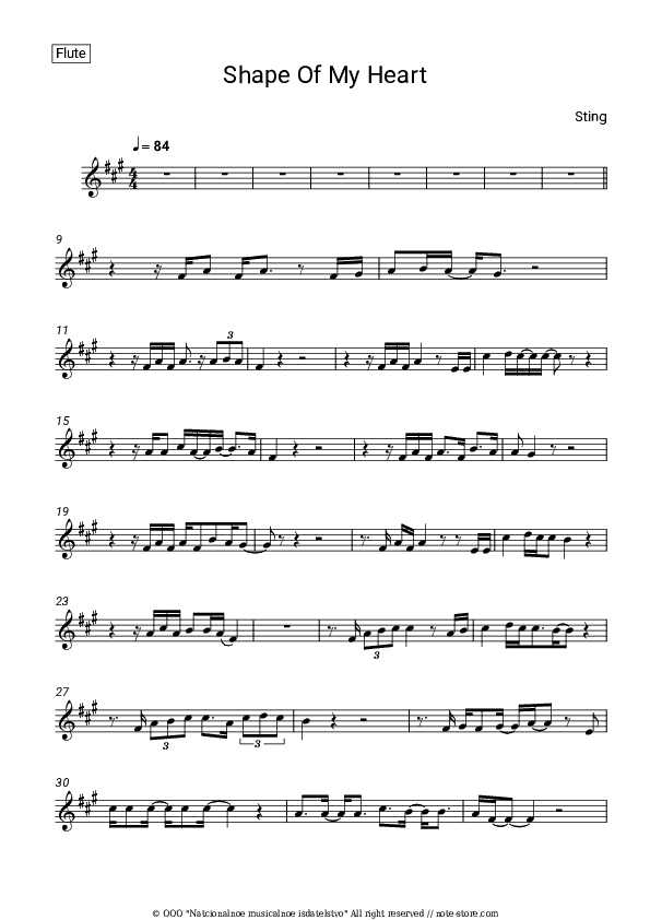 Shape of My Heart - Sting Flute Sheet Music - Flute