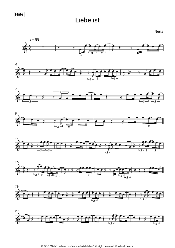 Liebe ist - Nena Flute Sheet Music - Flute