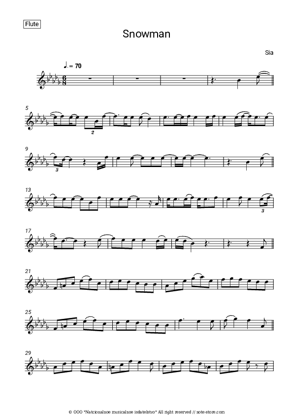 Snowman - Sia Flute Sheet Music - Flute