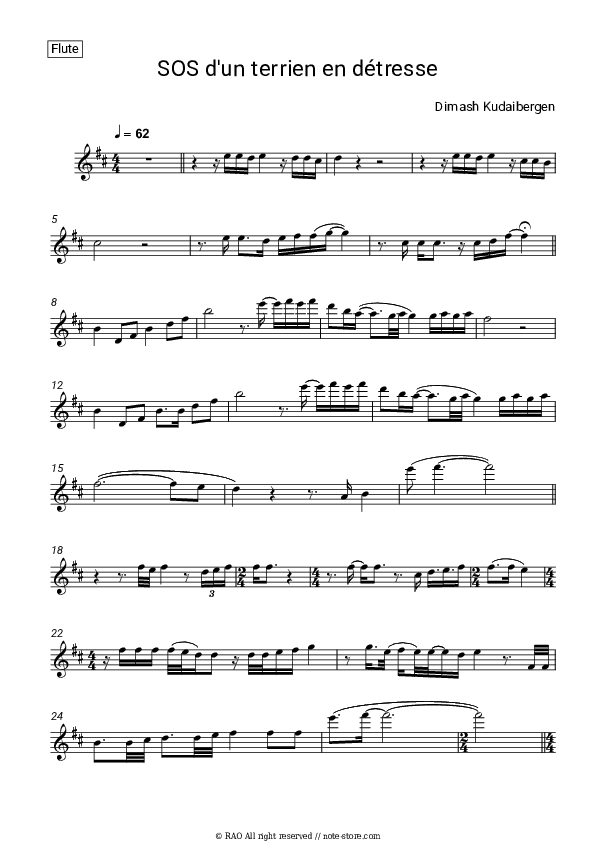 SOS d'un terrien en détresse - Dimash Kudaibergen Flute Sheet Music - Flute