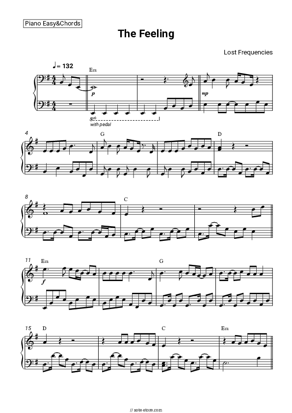 The Feeling - Lost Frequencies Sheet Music Easy and Chords - Piano.Easy&Chords