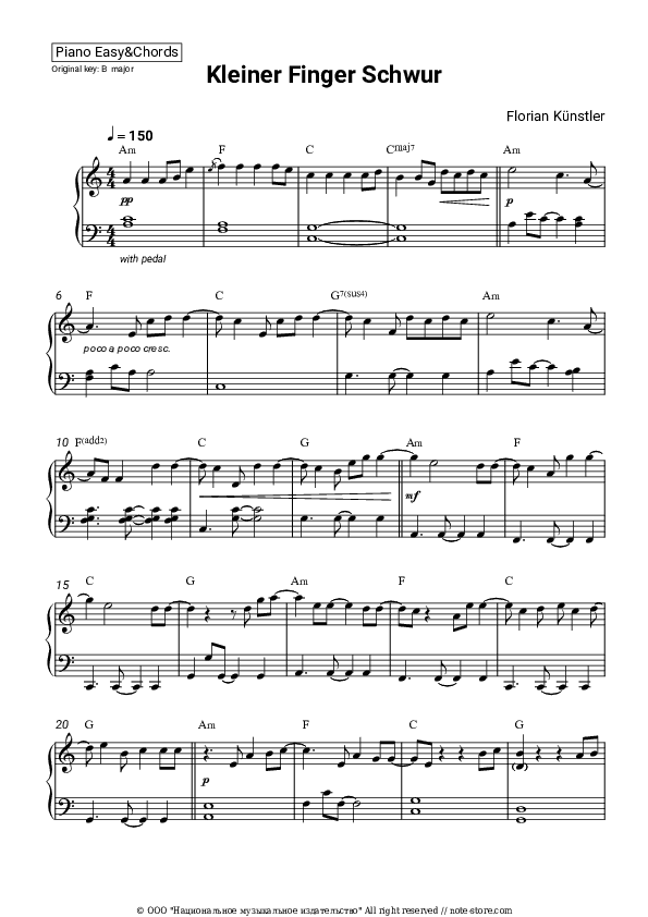Kleiner Finger Schwur - Florian Künstler Sheet Music Easy and Chords - Piano.Easy&Chords