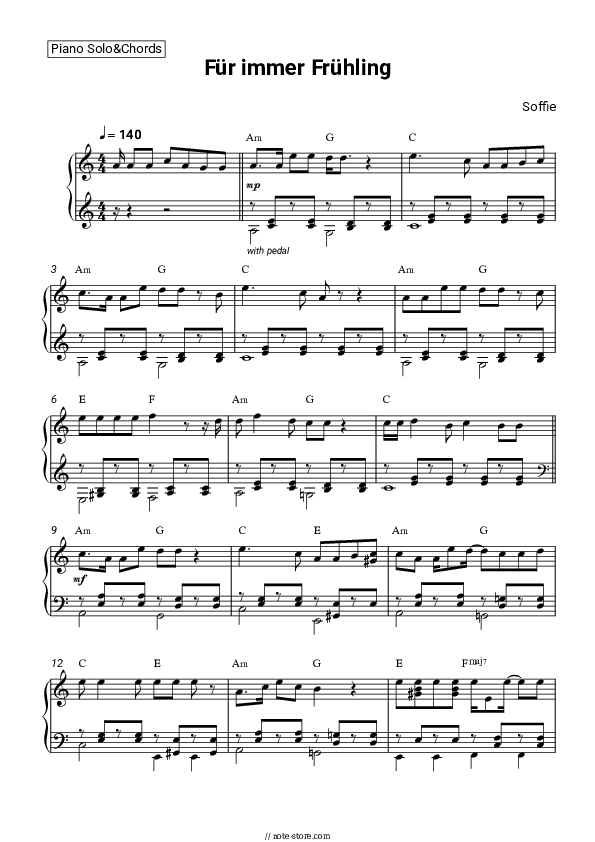 Für immer Frühling - Soffie Piano Sheet Music and Chords - Piano.Solo&Chords