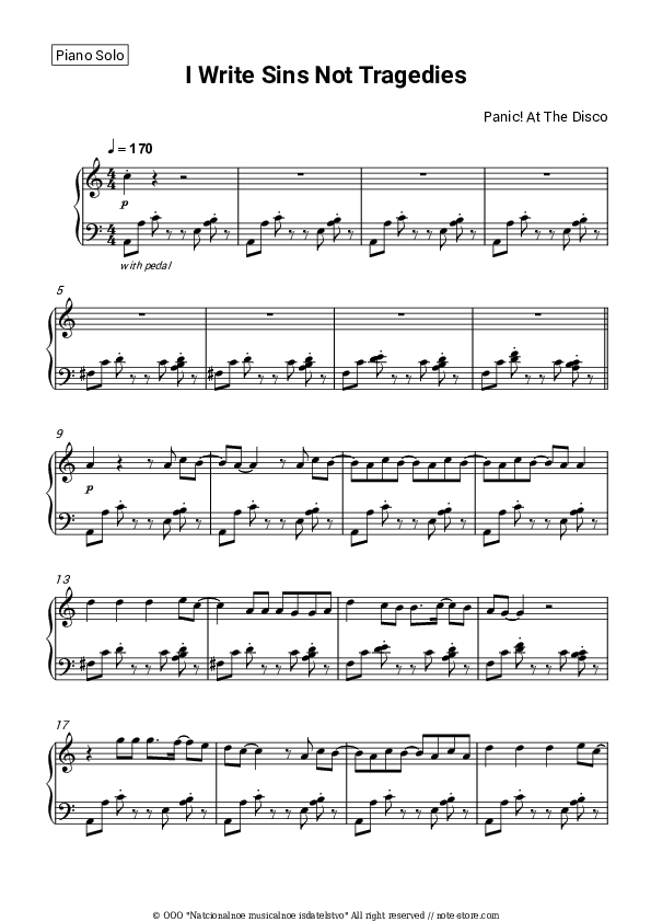 I Write Sins Not Tragedies - Panic! At the Disco Piano Sheet Music - Piano.Solo