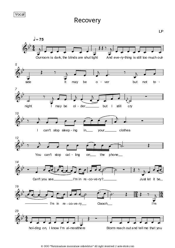 Recovery - LP Vocal Sheet Music - Vocal