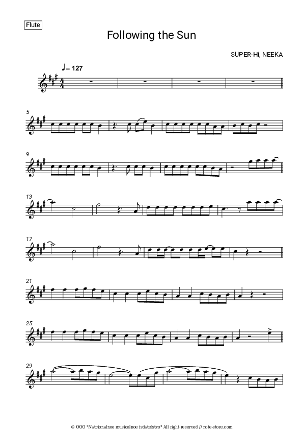 Following the Sun - SUPER-Hi, Neeka Flute Sheet Music - Flute