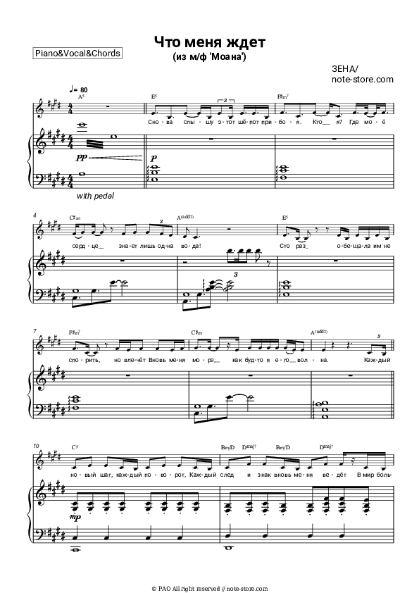 Что меня ждет (из м/ф 'Моана') - ZENA Piano Sheet Music with the Vocal and Chords - Piano&Vocal&Chords