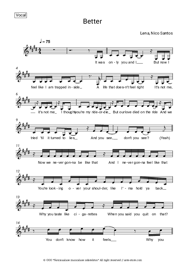 Better - Lena, Nico Santos Vocal Sheet Music - Vocal