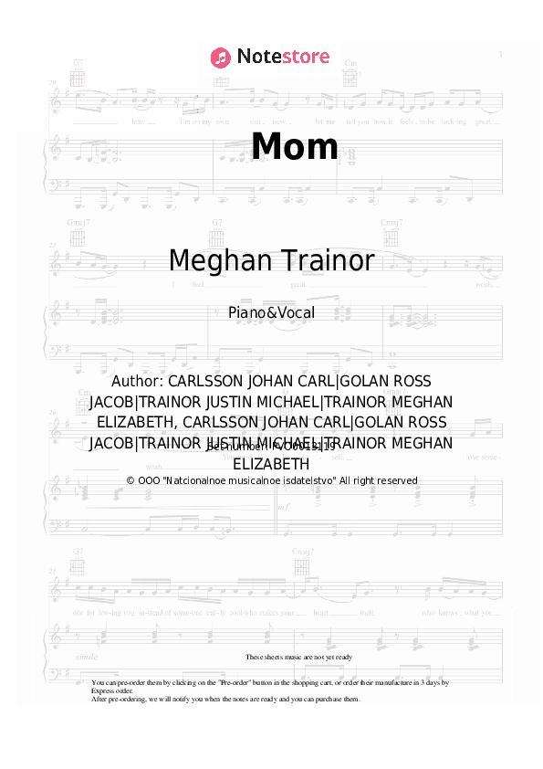 Mom - Meghan Trainor, Kelli Trainor Piano Sheet Music with the Voice part - Piano&Vocal