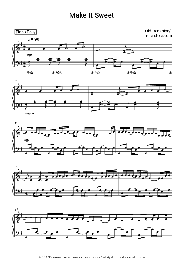 Make It Sweet - Old Dominion Piano Sheet Music Easy - Piano.Easy