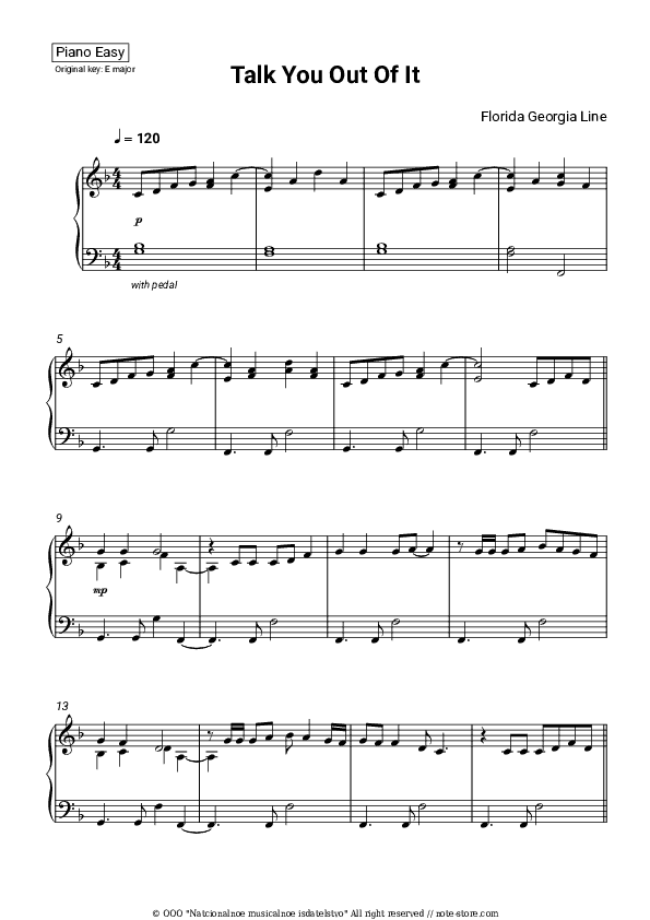 Talk You Out of It - Florida Georgia Line Piano Sheet Music Easy - Piano.Easy