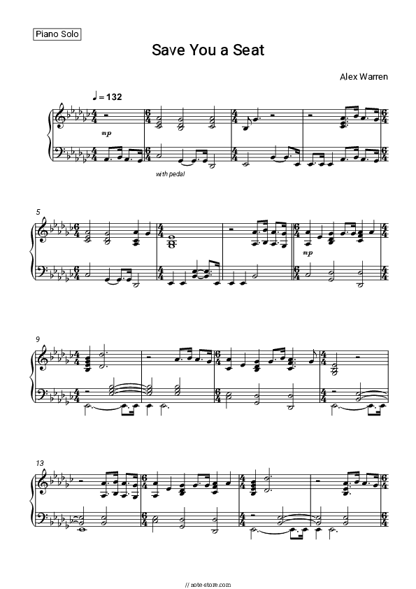 Save You a Seat - Alex Warren Piano Sheet Music - Piano.Solo