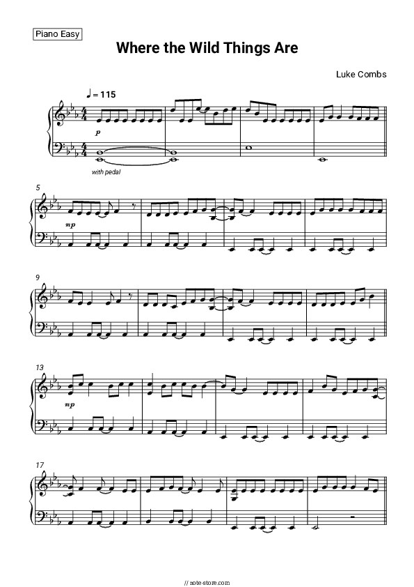 Where the Wild Things Are - Luke Combs Piano Sheet Music Easy - Piano.Easy