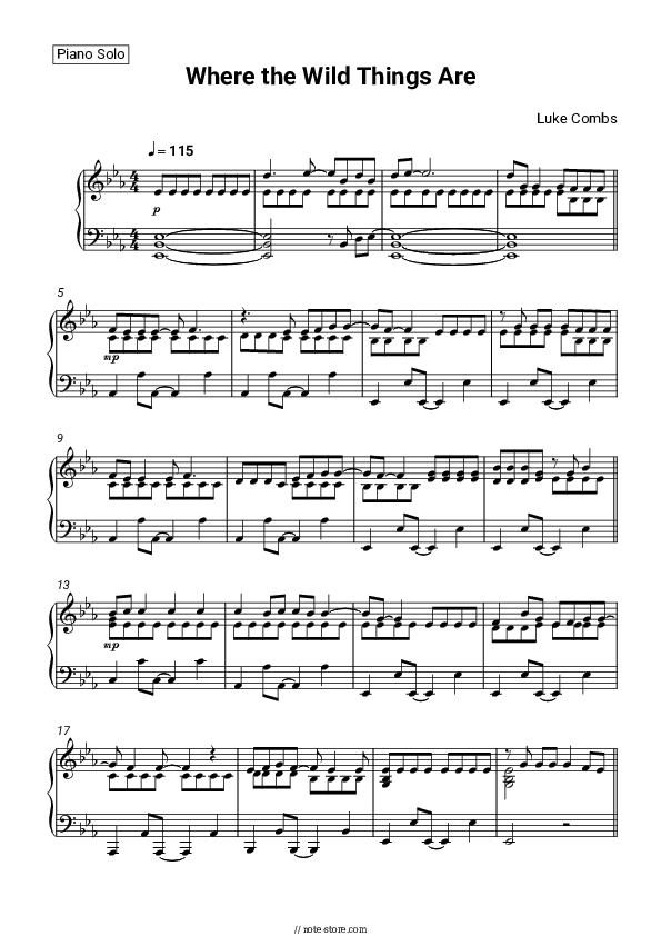 Where the Wild Things Are - Luke Combs Piano Sheet Music - Piano.Solo