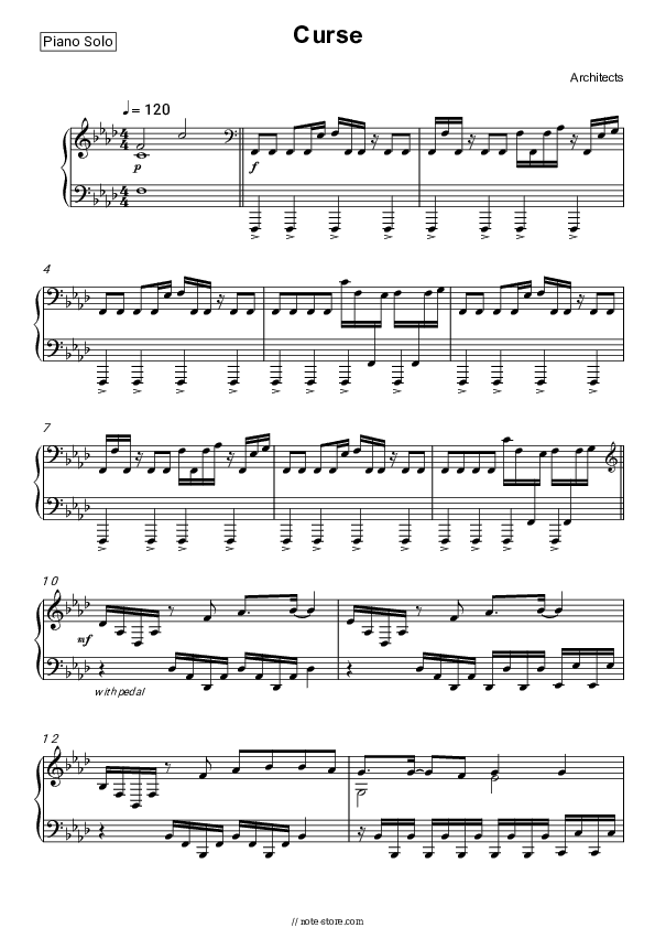 Curse - Architects Piano Sheet Music - Piano.Solo