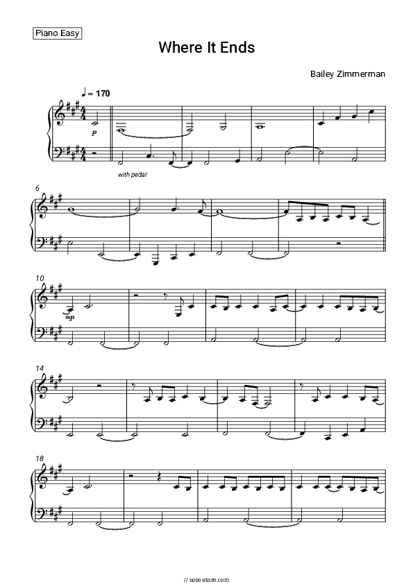 Where It Ends - Bailey Zimmerman Piano Sheet Music Easy - Piano.Easy