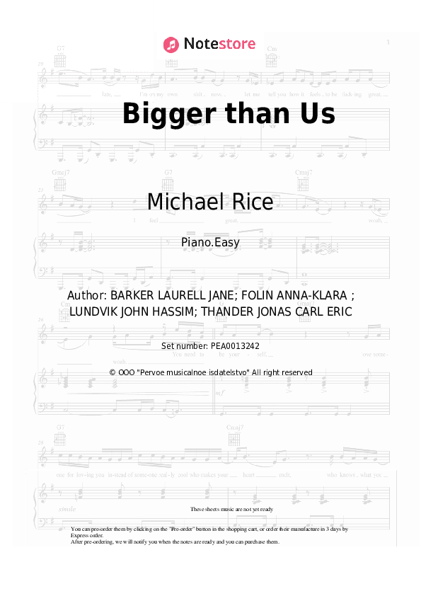 Bigger than Us - Michael Rice Piano Sheet Music Easy - Piano.Easy