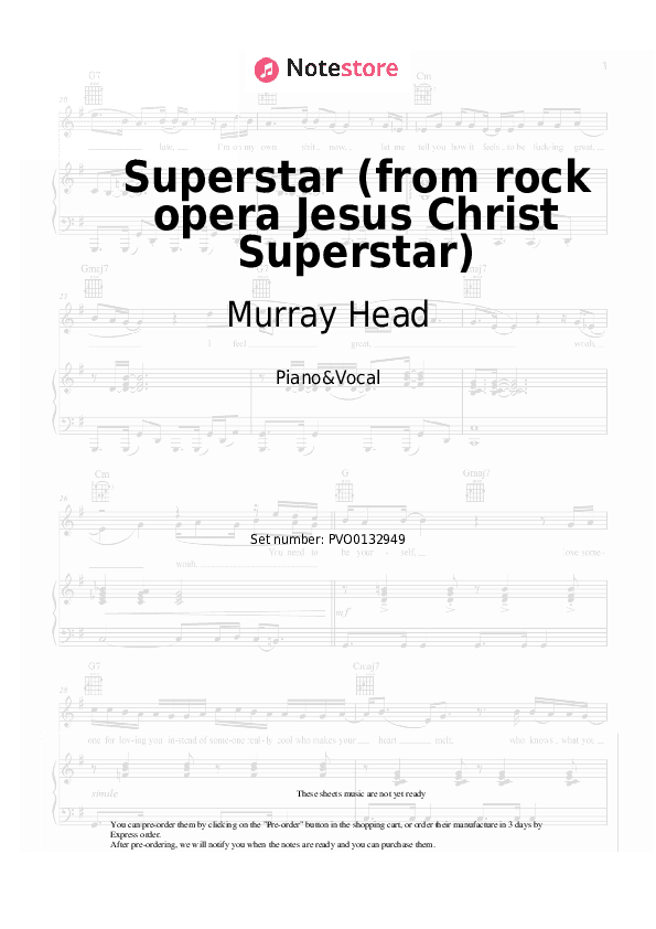 Superstar (from rock opera Jesus Christ Superstar) - Murray Head, The Trinidad Singers Piano Sheet Music with the Voice part - Piano&Vocal