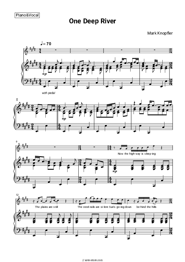 One Deep River - Mark Knopfler Piano Sheet Music with the Voice part - Piano&Vocal