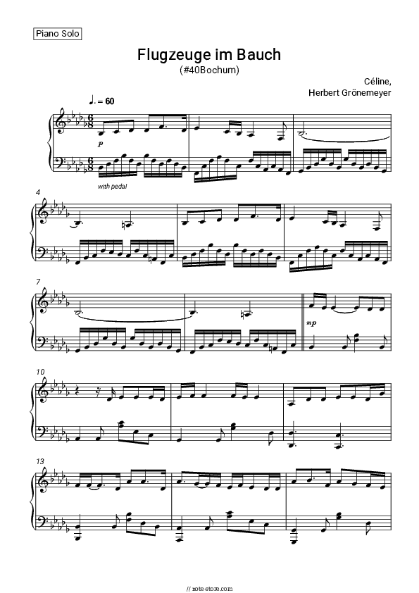 Flugzeuge im Bauch (#40Bochum) - Céline, Herbert Grönemeyer Piano Sheet Music - Piano.Solo