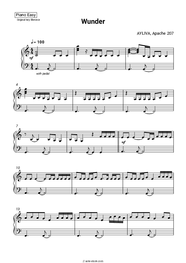 Wunder - AYLIVA, Apache 207 Piano Sheet Music Easy - Piano.Easy
