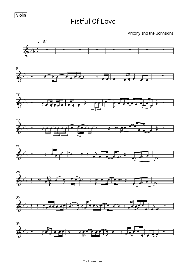 Fistful of Love - Antony and the Johnsons Violin Sheet Music - Violin