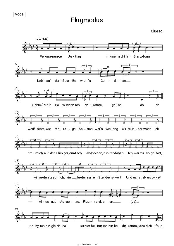 Flugmodus - Clueso Vocal Sheet Music - Vocal