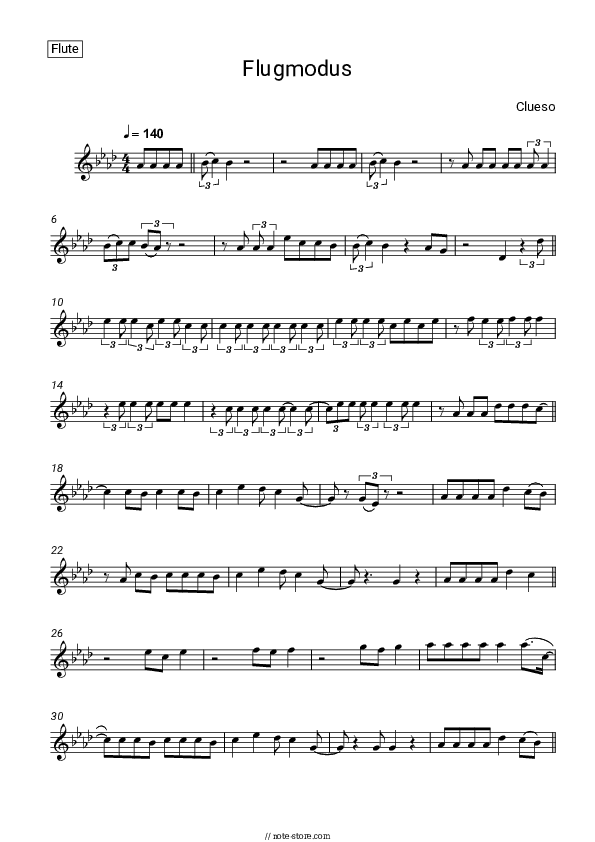 Flugmodus - Clueso Flute Sheet Music - Flute