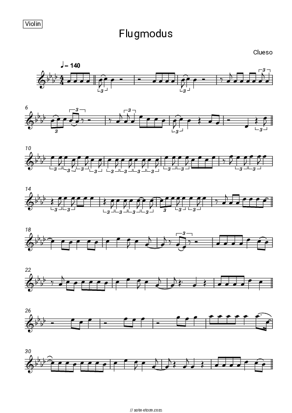 Flugmodus - Clueso Violin Sheet Music - Violin