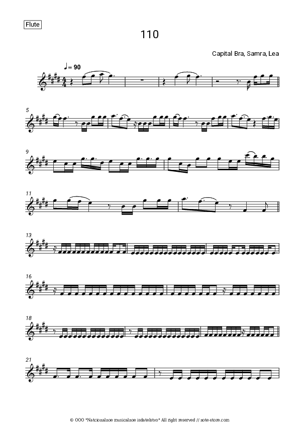 110 - Capital Bra, Samra, LEA Flute Sheet Music - Flute