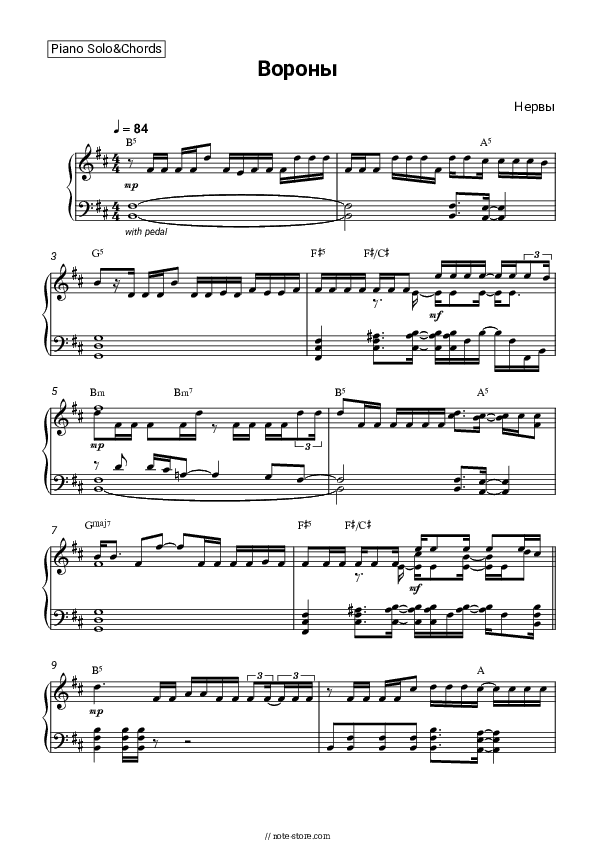 Вороны - Nerves Piano Sheet Music and Chords - Piano.Solo&Chords