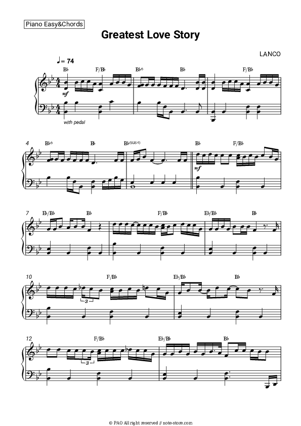 Greatest Love Story - LANCO Sheet Music Easy and Chords - Piano.Easy&Chords