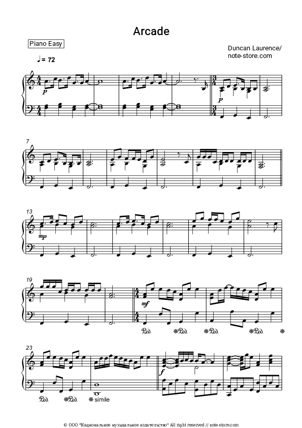 Arcade - Duncan Laurence Piano Sheet Music Easy - Piano.Easy