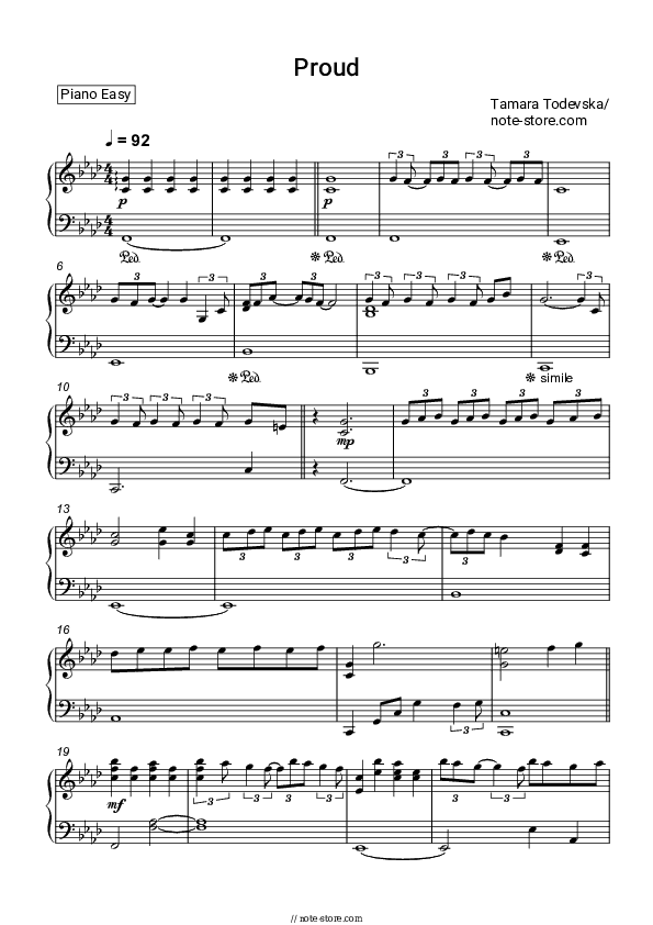 Proud - Tamara Todevska Piano Sheet Music Easy - Piano.Easy