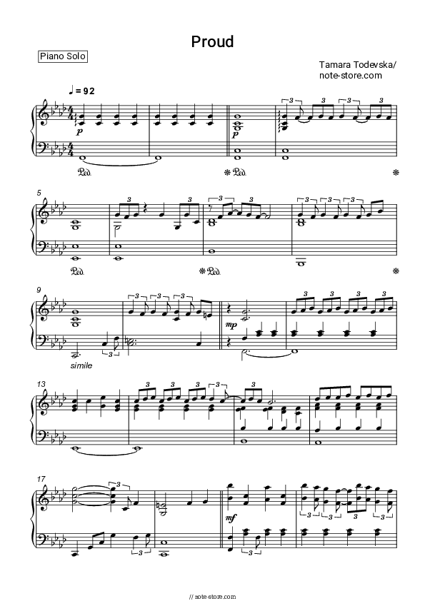 Proud - Tamara Todevska Piano Sheet Music - Piano.Solo