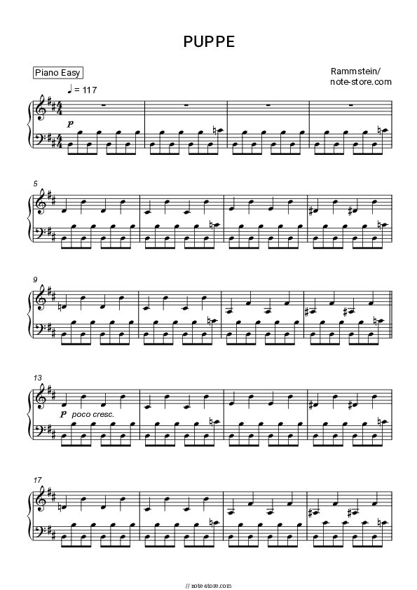 PUPPE - Rammstein Piano Sheet Music Easy - Piano.Easy