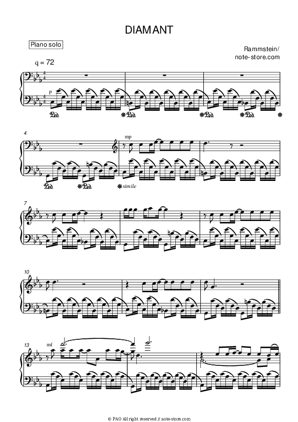 DIAMANT - Rammstein Piano Sheet Music - Piano.Solo