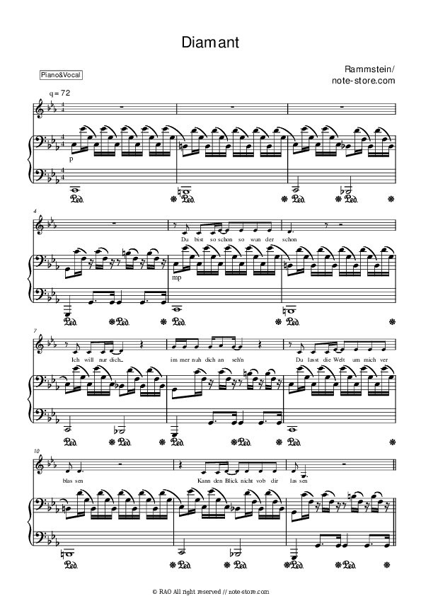 DIAMANT - Rammstein Piano Sheet Music with the Voice part - Piano&Vocal