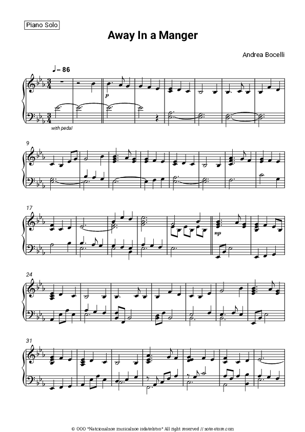 Away In a Manger - Andrea Bocelli, Matteo Bocelli, Virginia Bocelli Piano Sheet Music - Piano.Solo