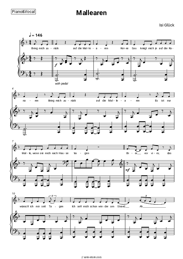 Mallearen - Isi Glück Piano Sheet Music with the Voice part - Piano&Vocal
