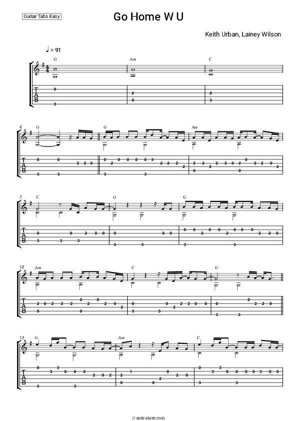 Go Home W U - Keith Urban, Lainey Wilson Tabs Easy - Guitar.Tab.Easy