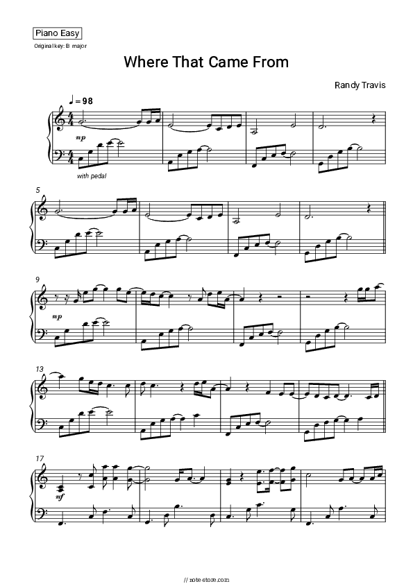 Where That Came From - Randy Travis Piano Sheet Music Easy - Piano.Easy