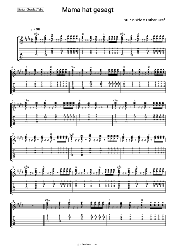 Mama hat gesagt - SDP, Sido, Esther Graf Chords and Tabs - Guitar.Chords&Tabs