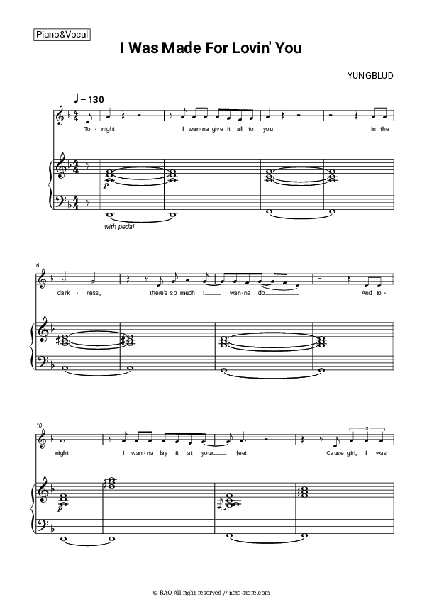 I Was Made For Lovin’ You - Yungblud Piano Sheet Music with the Voice part - Piano&Vocal