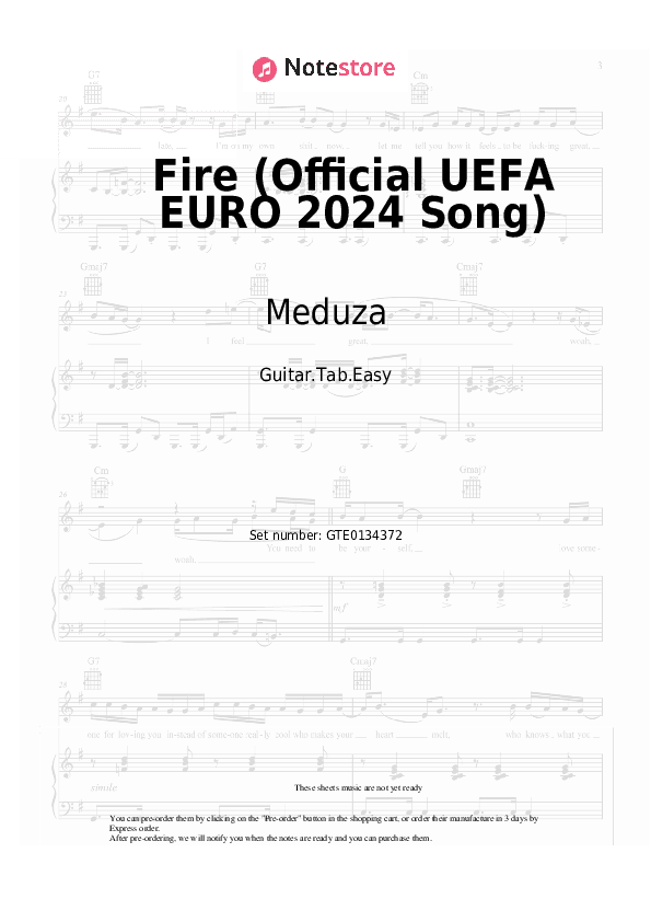 Fire (Official UEFA EURO 2024 Song) - Meduza, OneRepublic, Leony Tabs Easy - Guitar.Tab.Easy