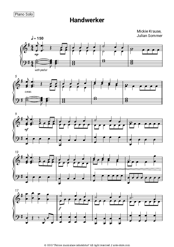 Handwerker - Mickie Krause, Julian Sommer Piano Sheet Music - Piano.Solo