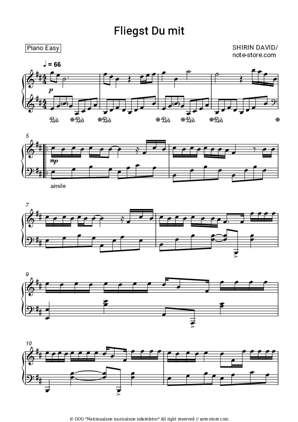 Fliegst Du mit - Shirin David Piano Sheet Music Easy - Piano.Easy